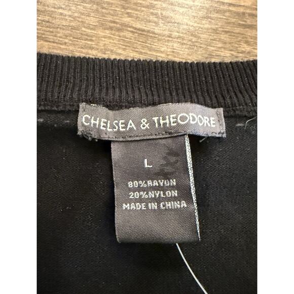 Chelsea & Theodore Womens Black Bow Tie Fixture Short Sleeve Shirt L NWT $68 - Picture 5 of 8